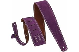 Nefelibata Guitar Strap, 2.5" Wide Bavarian Tumbled Leather Guitar Straps with Foam Padding and Cable Storage Loop, for Kids, Men and Women, for Acoustic, Bass and Electric Guitars（Lavender Purple）