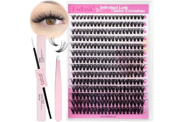 FADLASH Kit Extension Cils 0.07 D Cornée 8-16mm 40D Faux Cils Cluster Cils Kit Individuels DIY de Cils Avec Bond And Seal,Pince A Epiler Faux Cils Réutilisables(40D-12-18)