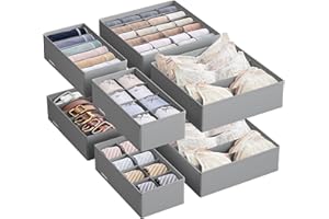 SONGMICS Set of 8 Underwear Drawer Organisers, Drawer Dividers, Foldable, for Bras Undies Socks Ties, Fabric Storage Boxes for Closet Wardrobe Shelves, Dove Grey RUS008G01