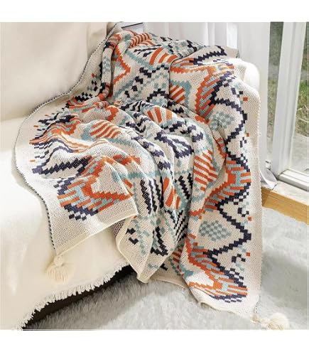 Couverture Canapé Boho Balakaka 130x170 Cm - Tricotée Avec Pompons Pour Décoration Et Confort
