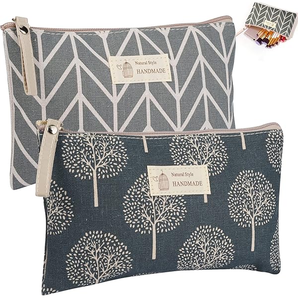 TIANYI-. Trousse De Toilette/Sac à Main. Extérieur : Coton 100 Avec Fermeture Eclair Et Doublure Interieure Inclue Une Enveloppe Kraft De Cadeau Lovebarks Ecru Noir 23x15 5 Cm