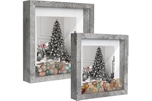 Shampsen 3D Bilderrahmen Grau 20x20 und 17x17 Objektrahmen Holz Shadow Box mit Passepartout für Wand- und Tischdisplay Geschenk für Familie, Freund, Hochzeit, 2er Set