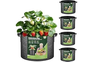 T4U Worki do uprawy roślin z uchwytem, 5 sztuk, torba do uprawy doniczek, duża, wytrzymała, z włókniny, pogrubiona, oddychająca torba do uprawy ziemniaków, pomidorów, orchidei, lilii, kwiatów, warzyw,