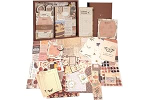 MoonSing Vintage Scrapbooking Papier Kit, Esthétique Bullet Journal Autocollant avec A6 Grille Carnet de Notes, Scrapbook Materiel DIY Décoratifs pour Album, Journalings, Enveloppe, 345 Pièces