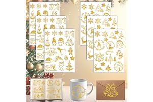 QEIOAUEK 6 Blätter Weihnachten Glitzer Aufkleber,Glitzer Sticker Gold Weihnachtssticker,Weihnachtssticker Selbstklebend Glitzer Gold,Weihnachtssticker glitzer,für DIY Scrapbooking Frohe Weihnachten