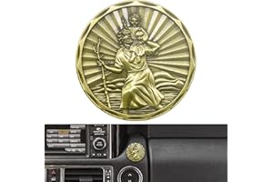 Anwlki Heiligen Christophorus Auto Plaketten Ø 3.4cm Heiliger Christophorus Medaille Beschutze Uns Komm Gut Heim Geschenk mit Magnet und 3 Doppelseitig Klebende Aufkleber, 1 Eisenstück (Messingfarbe)