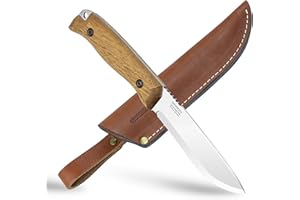 BPSKNIVES BPS Knives HK1S - Cuchillo de acero al carbono hecho a mano de caza de espiga completa - Cuchillo de Bushcraft para con funda de cuero de afilado escandinavo