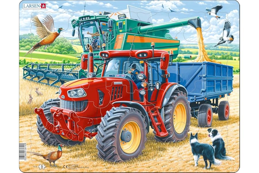Larsen Puzzles PG9 Cool Tractor & Combine Harvester Jigsaw Puzzle - 39 Pieces - Farm Puzzle for Kids 3+ - Figure Pieces, Boxless Tray & Frame