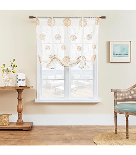 Tenda Voile Con Tasca Per Bastone - 60x120cm, 100% Poliestere, Per Camera, Bagno, Cucina, 6 Colori - Foto 3