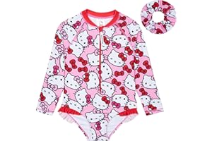 Hello Kitty Bañador Manga Larga Niña Traje de Baño Natación con Coletero a Juego