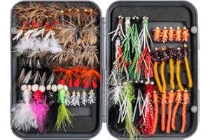 Goture Kit per pesca a mosca – 76 pezzi/100 pezzi esca per pesca a mosca con scatola per pesca a mosca – Kit per pesca a mosca per pesca al salmone – mosche secche mosca