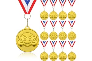 Donrime medaljer smiley barn, 12 stycken gyllene tumme metallmedaljer vinnarmedalj med medaljband för sportpriser, barnfödels