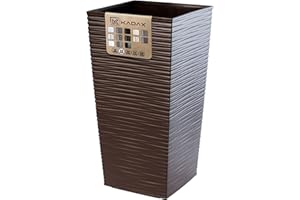 KADAX Pot de fleurs, bac à plantes, en plastique, pour intérieur et extérieur, jardin, balcon, terrasse, maison, résistant aux intempéries, imitation rotin, 46,5 cm de hauteur, moka