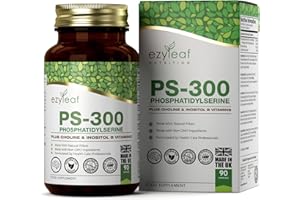 ‎EZYLEAF NUTRITION Ezyleaf Phosphatidylserin PS-300 mit Cholinbitartrat & Myo-Inositol | 90 Hochdosierte Kapseln – 300mg | Cholin | Gentechnik- & Glutenfrei, ISO-Zertifiziert