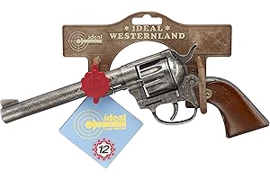 Bauer Spielwaren 2050102 Buntline mit Holzgriff: Spielzeugpistole für Zündplättchen, Robuste Qualität aus Zink, Holz und Kunststoff, für 12-Schuss-Munition, 26 cm, grau/ silber (205 8071)