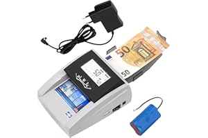 JEVX Maquina Detector y Contador de Billetes Falsos CON BATERIA RECARGABLE - Portatil 2 en 1 y Fuente de Alimentacion Contadora comercial de Dinero 5 Sistemas de Deteccion Seguridad Euros