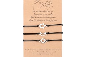 Rosa Pinky-armband med 3 matchande vänskapsarmband med sol-, måne- och stjärnmotiv - Perfekt present för bästa vän, familj, t