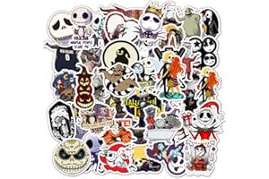 BRIC DODO Lot de 50 autocollants The Nightmare Before Christmas pour Halloween, ordinateur portable, téléphone, skateboard, moto, vélo, vinyle étanche, autocollants pour adolescents, adultes