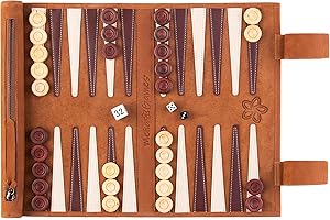 Melia Games Backgammon - Travel Backgammon Set - Exclusive Genuine Vintage Leather - Hand-made Boxwood Checkers (Whiskey)