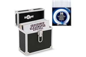 Retro Musique Aluminium 7"-Vinylschallplatten-EP-Aufbewahrungsbox Für bis zu 35 EPs (in PVC-Hüllen) Inklusive 35 Vinylschallplatten-Außenhüllen (Schwarz)