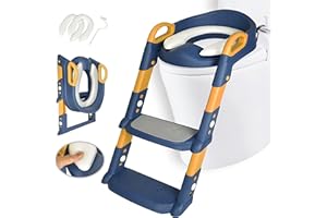 réducteur toilette enfant Rehausseur Adaptateur Réducteurs de Toilettes wc Siege Toilette Enfant avec Marche Escalier Rã©ducteurs Bebe Cuvette Pot Pliable Apprentissage + 2 Coussinets + 1 Brosse