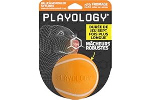 Playology Balle à mordiller siffleuse pour Chiens | Jouet Stimulant au Parfum Cheddar 100% Naturel, pour Chiens de Taille Moyenne/Grande (5 kg et Plus) | Sifflez, rapportez et jouez