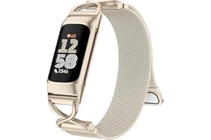 Charlam Metall Band Kompatibel mit Fitbit Charge 6 Armband, Charge 5 Armbänder für Damen, Magnetverschluss Verstellbares Edelstahl Loop Ersatzarmband für Fitbit Charge 6, Charge 5