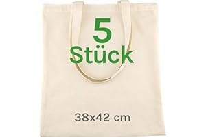NoTrash2003 10 X Baumwolltasche 38x42cm - Jutebeutel Groß - Stoffbeutel Unbedruckt, Personalisierung Möglich U2013 Bestickung Oder Bemalung - Stofftasche Mit Zwei Langen Henkeln - Ökotex 100 Zertifiziert