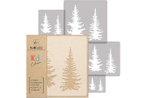 NAKLEO Pochoirs de Peinture pour Enfants, 5 pièces 9x9 à 34x34cm, Modèle de Dessin en Plastique, Réutilisables, Sapin Épicéa Forêt, DIY Bricolage Décoration Chambre, Mur Meubles Papier