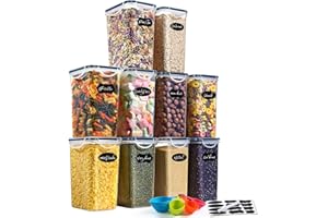 YASHE Recipientes para Alimentos, Botes Cocina, Herméticos, Plástico Sin BPA, con Tapas, para Almacenar Cereales, Pasta, Harina y Azúcar, 10 Piezas,1.5L