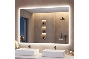S'bagno Espejo-Baño-con-Luz 100x70cm, Espejo-Baño-Led-Bluetooth, Antivaho, 3 Colores, Regulable, Memoria, Vidrio Templado HD, Resistente Al Agua IP44, Vertical/Horizontal