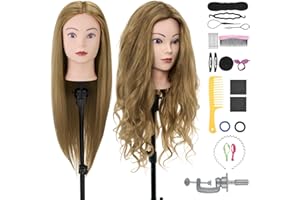 NEVERLAND BEAUTY & HEALTH Cabeza Peluqueria, Neverland Beauty 71cm Cabeza Maniqui 80% Cabello Humano Real Cabeza Maniqui Peluqueria Muñeca para Peinar con Abrazadera + Accesorios de Peinado DIY (Rubio)
