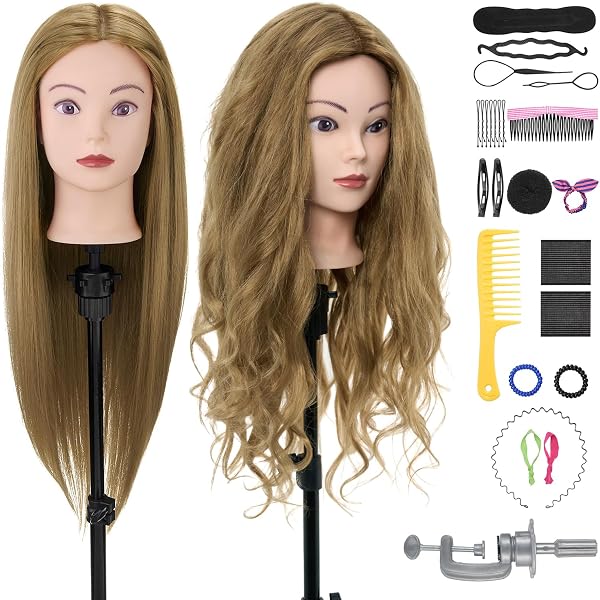 Plplaaoo Langhaar-Schaufensterpuppenkopf Hellbraun – Für Haarstyling, Friseur-Übung, Großes Haarvolumen