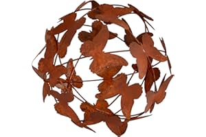 UNUS RM E-Commerce Garden decoration rust ball butterflies, garden ball patina, decorative metal ball rust look, decorative ball (19 cm)