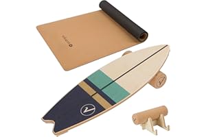 valuents Balance Board aus Holz in Surfboard Form inkl. Rolle für Neuromuscular Response Training +Plus: Halterung
