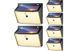 nipify Luz Solar Exterior con Sensor de Movimiento, 6 Paquete 168 LED Focos Led Exterior Solares, Foco Solar con 3 Modos, IP65 Impermeable Luces Solares Para Jardín,Garaje,Calle,Patio, Blanco cálido