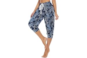 HAPYWER Spodnie haremki damskie, krótkie spodnie do jogi, długość 3/4, krótkie spodnie Capri, spodnie letnie, 3/4, lekkie spodnie sportowe, plażowe, przewiewne spodnie alladynki, do pilatesu, jogi,