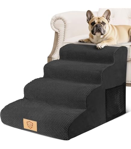 Hondenoprit 3 treden voor kleine honden en katten beige, huisdiertrap voor bank en bed antislip schuim hondenstappen met afneembare wasbare hoes, stuur pluisjes kleverige roller set