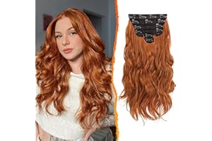BARSDAR Clip en Extensiones de Cabello Cobre, 40cm 6 Piezas Ondulado Clip en Extensión de Pelo para Mujer Rizado Natural Sintético Cabello Extensiones Postizo - Jengibre Cobre