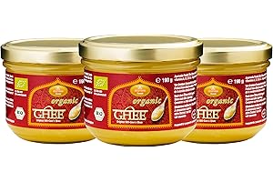 Ayurveda Foods - Organic Premium Bio Ghee 3er Set à 190g, sehr lange Haltbarkeit, Bio-Siegel, Brat- Kochfett