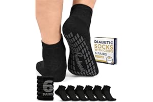 Pembrook 6 Pairs Diabetic Ankle Socks for Men & Women with Grips - 12 Colors Neuropathy Socks for Men | Non Slip Edema Socks