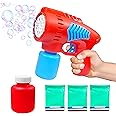 VGRASSP Power Blow Bubble Launcher Gun Toy with Cool LED Light for Boys and Girls with Soap Solution and 2 Bottles - Indoor and Outdoor Use Gatling Gun Toy - Color As Per Stock
