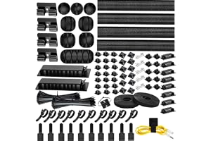 [313Pcs] Cable Management Kit by Topavatop, إدارة الكابلات Desk Cord Organizer, 67 Adhesive Wire Clips, 22 Reusable Cable Strap, 4 Cord Sleeves Split, 200 Nylon Wire Zip Ties for TV Office, Black