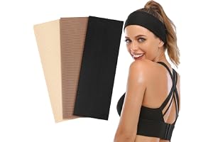 BELEVO Pannband för Kvinnor, Sport Hårband i Bomull, 3 Delar, Elastiskt Svettband, Halkfritt för Träning Yoga Löpning Fitness