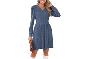 Famulily Women's Winter Jumper Dress Elegant Knitted Skater Dress High Waist Party Tunic Dresses with Pockets Knee Length