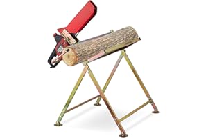 Relaxdays Cavalletto Taglialegna con Supporto Motosega, Tagliare Legno, Misurazione, Pieghegvole, Max. 120 kg, Dorato