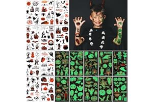 FLYFTREY 20 Fogli Tatuaggi Halloween per Bambini, Includere 10 Fogli Tatuaggio Finti e 10 Fogli Luminous Adesivi Tatuaggi, Ragazzo Ragazza Decorazioni Forniture Cosplay per Feste di Halloween