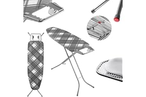 KADAX Składana deska do prasowania, 120 x 38 cm, deska do prasowania z metalową siatką, deska do prasowania z antypoślizgowymi nóżkami, deska do prasowania z regulacją wysokości z półką na żelazko (w kratkę)