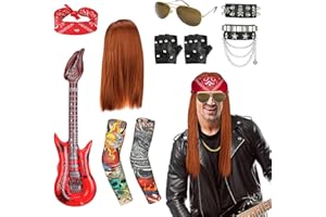 GothicBride Disfraz de rocker para hombre de los años 80 y 90, hip hop, kit de disfraz de punker, discoteca, rockero, accesorio para disfraz de estrella