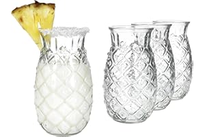 MamboCat Lot de 4 verres à ananas Pina - 400 ml - Hauteur : 14,8 cm - Pour 4 personnes - Verre à cocktail transparent avec relief ananas - Verres de fête en été - Verres à jus de fruits - Verre à eau